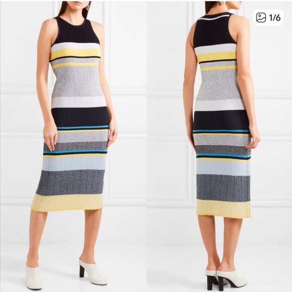 Victoria Beckham Striped Ribbed Knit Sleeveless Midi Dress Wool Blend S Small 6 - Picture 1 of 12